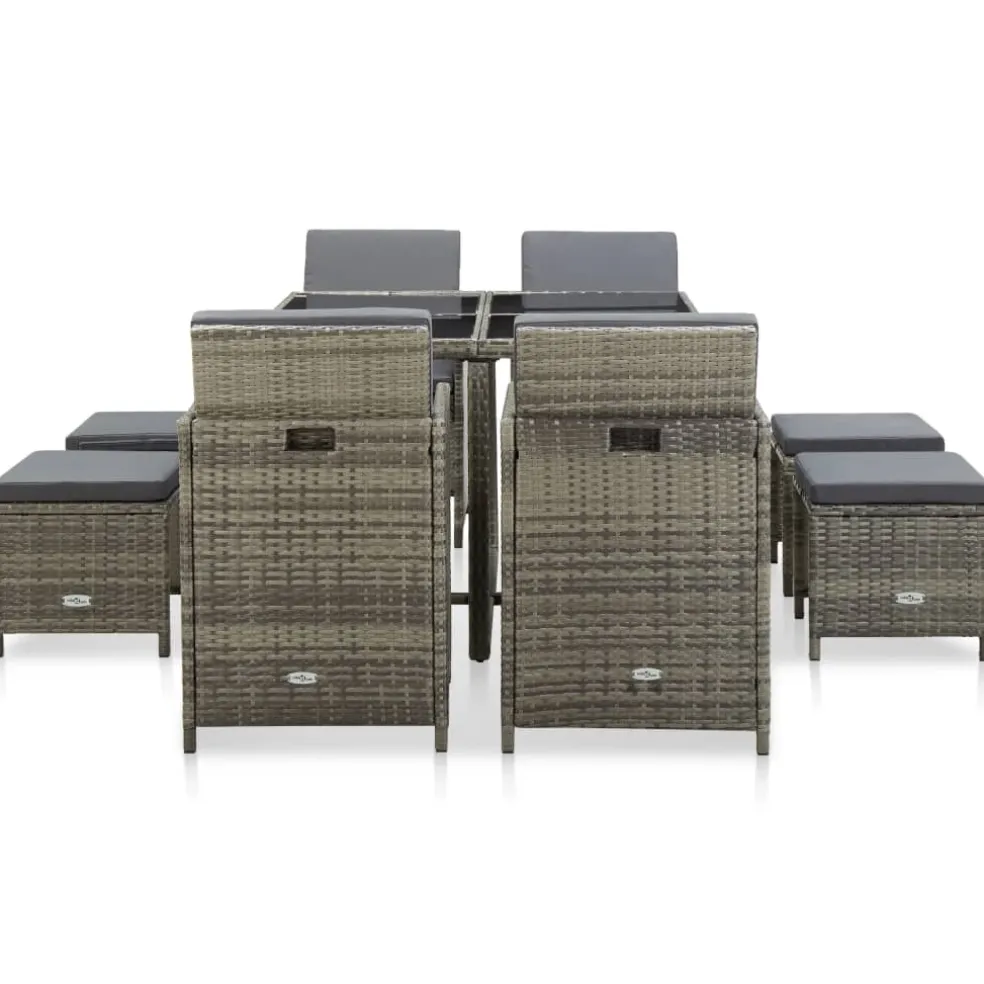 vidaXL 9-delige Tuinset met kussens poly rattan grijs