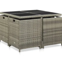 vidaXL 9-delige Tuinset met kussens poly rattan grijs