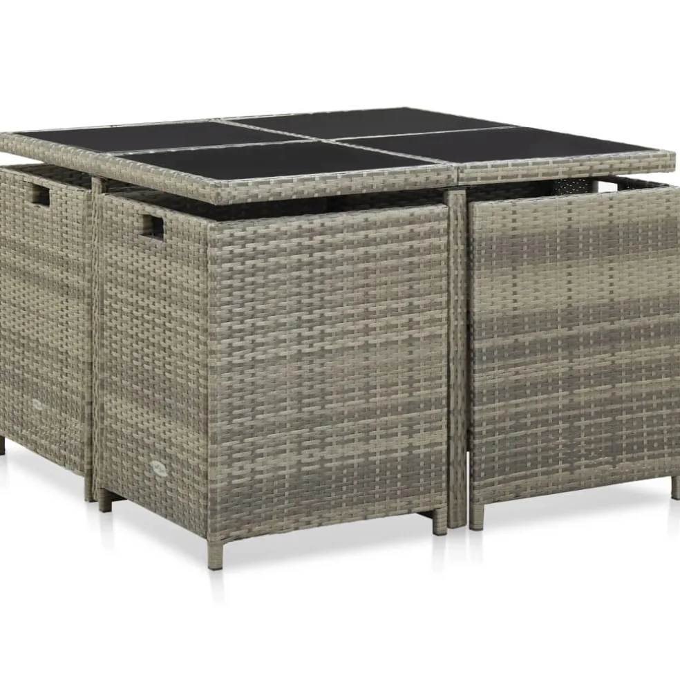vidaXL 9-delige Tuinset met kussens poly rattan grijs