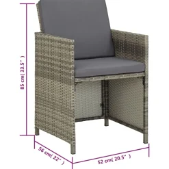 vidaXL 9-delige Tuinset met kussens poly rattan grijs