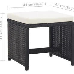 vidaXL 5-delige Tuinset met kussens poly rattan zwart