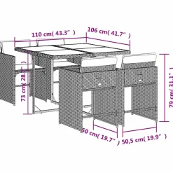 vidaXL 5-delige Tuinset met kussens poly rattan zwart