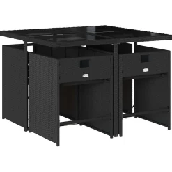 vidaXL 5-delige Tuinset met kussens poly rattan zwart