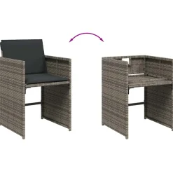 vidaXL 5-delige Tuinset met kussens poly rattan grijs