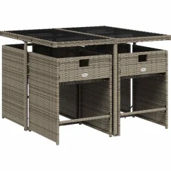 vidaXL 5-delige Tuinset met kussens poly rattan grijs