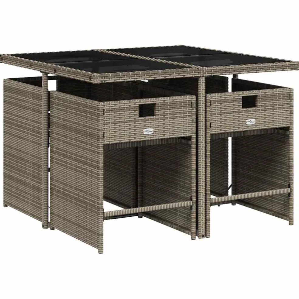 vidaXL 5-delige Tuinset met kussens poly rattan grijs