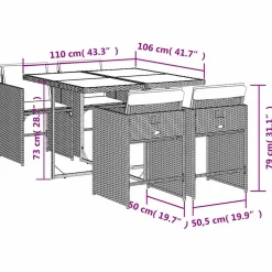 vidaXL 5-delige Tuinset met kussens poly rattan grijs
