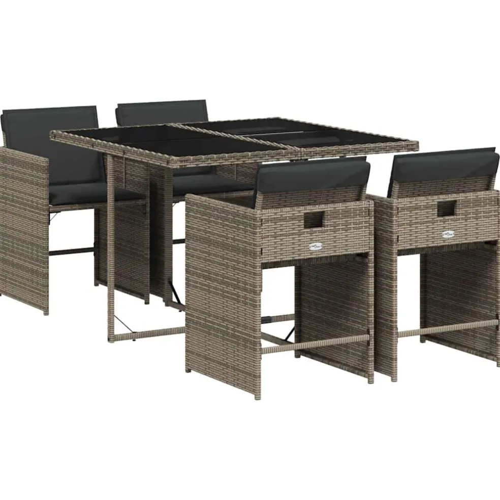 vidaXL 5-delige Tuinset met kussens poly rattan grijs