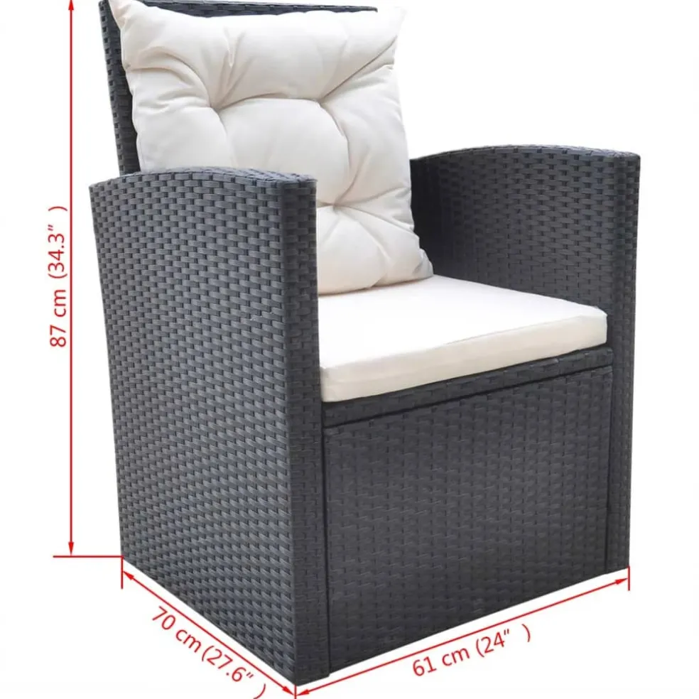 vidaXL 6-delige Tuinset met kussens poly rattan zwart