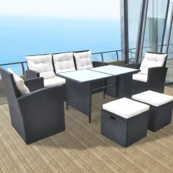 vidaXL 6-delige Tuinset met kussens poly rattan zwart