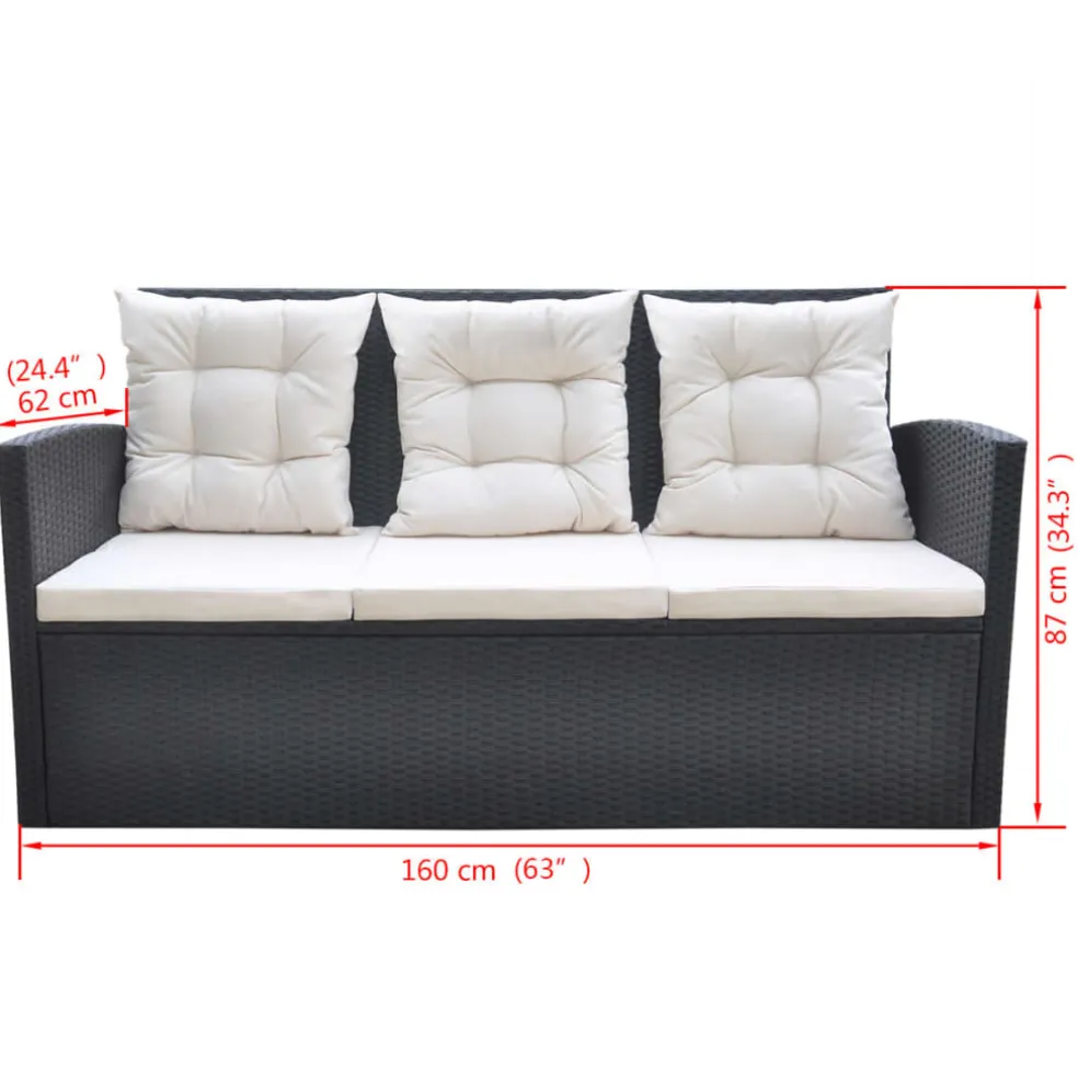 vidaXL 6-delige Tuinset met kussens poly rattan zwart
