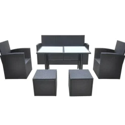 vidaXL 6-delige Tuinset met kussens poly rattan zwart