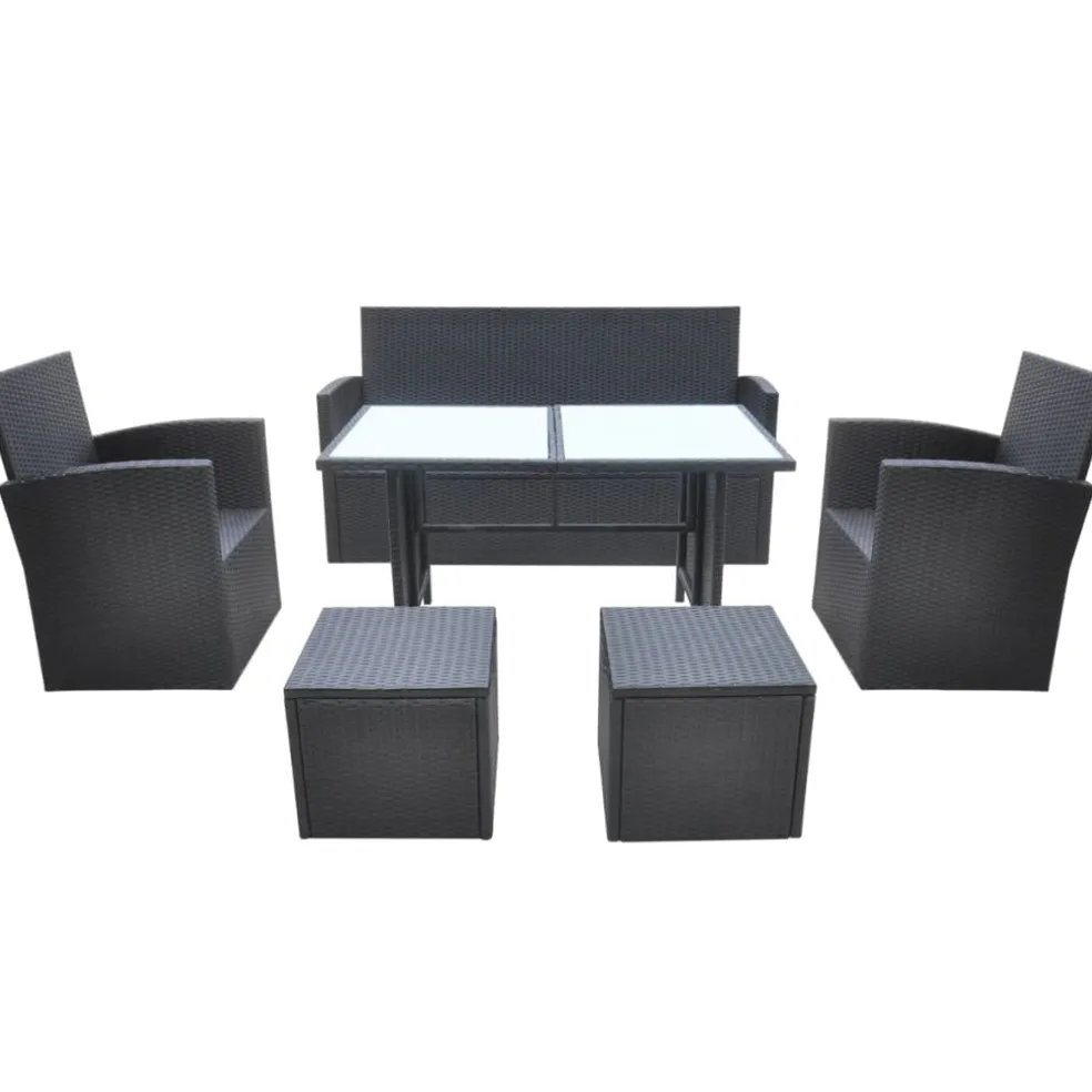 vidaXL 6-delige Tuinset met kussens poly rattan zwart