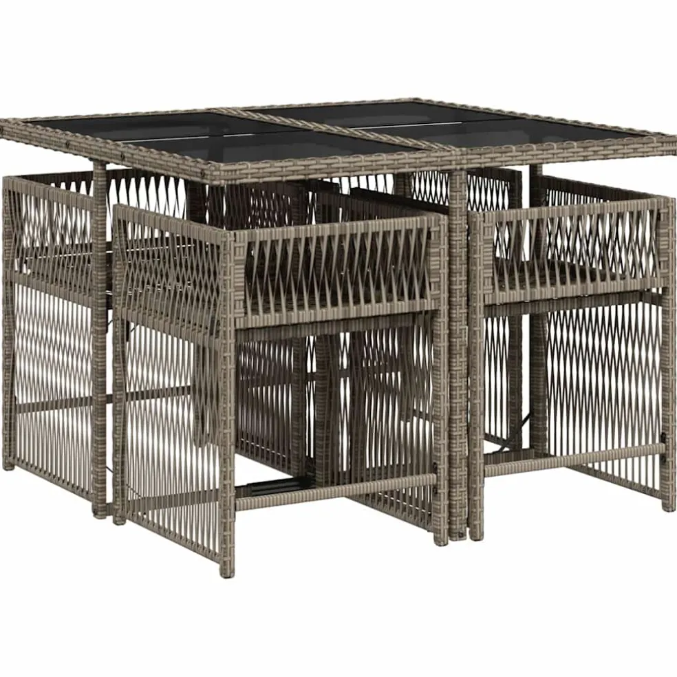 vidaXL 5-delige Tuinset met kussens poly rattan grijs