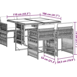 vidaXL 5-delige Tuinset met kussens poly rattan grijs