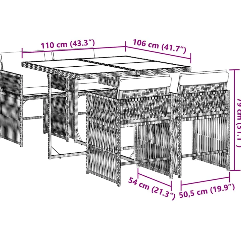 vidaXL 5-delige Tuinset met kussens poly rattan grijs