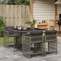 vidaXL 5-delige Tuinset met kussens poly rattan grijs