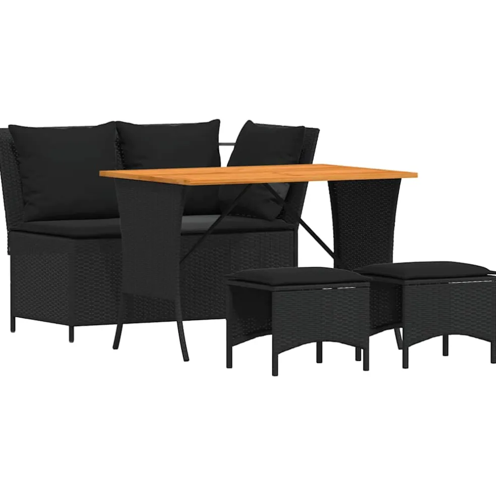 vidaXL 4-delige Tuinset met kussens poly rattan zwart