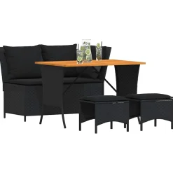 vidaXL 4-delige Tuinset met kussens poly rattan zwart