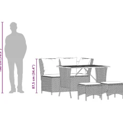 vidaXL 4-delige Tuinset met kussens poly rattan zwart
