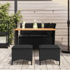 vidaXL 4-delige Tuinset met kussens poly rattan zwart