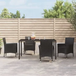vidaXL 5-delige Tuinset met kussens poly rattan zwart