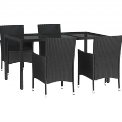 vidaXL 5-delige Tuinset met kussens poly rattan zwart