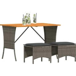vidaXL 3-delige Tuinset met kussens poly rattan grijs