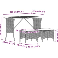vidaXL 3-delige Tuinset met kussens poly rattan grijs