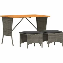 vidaXL 3-delige Tuinset met kussens poly rattan grijs