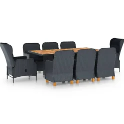 vidaXL 9-delige Tuinset met kussens poly rattan donkergrijs