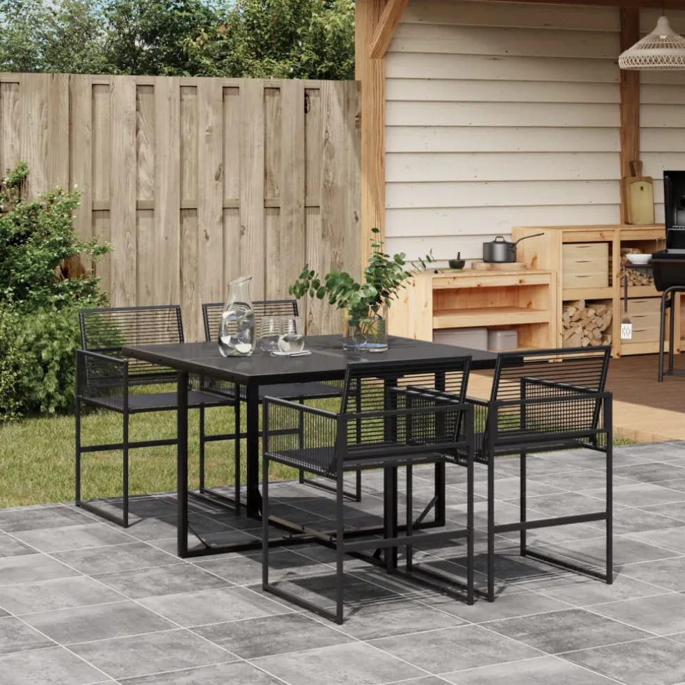 vidaXL 5-delige Tuinset poly rattan zwart