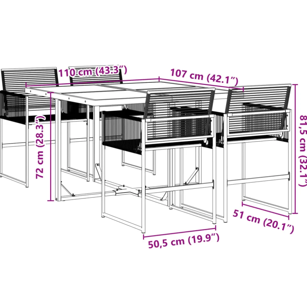 vidaXL 5-delige Tuinset poly rattan zwart