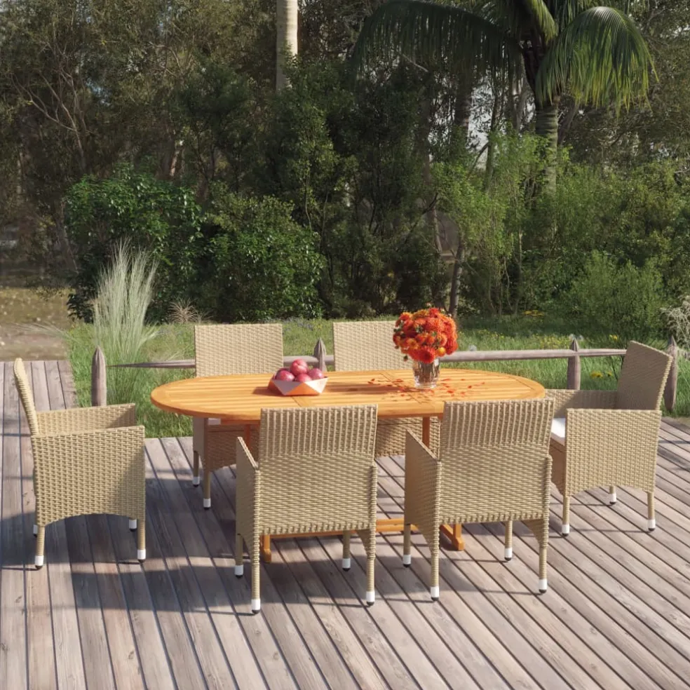 vidaXL 7-delige Tuinset poly rattan beige