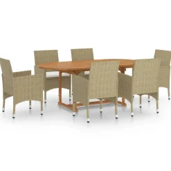 vidaXL 7-delige Tuinset poly rattan beige