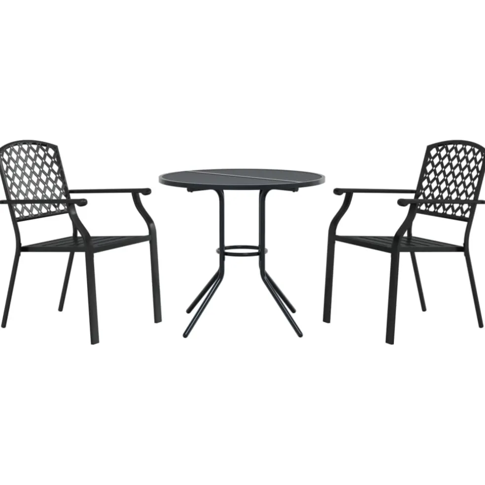 vidaXL 3-delige Tuinset stapelbaar gepoedercoat staal antracietkleur