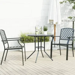 vidaXL 3-delige Tuinset stapelbaar gepoedercoat staal antracietkleur