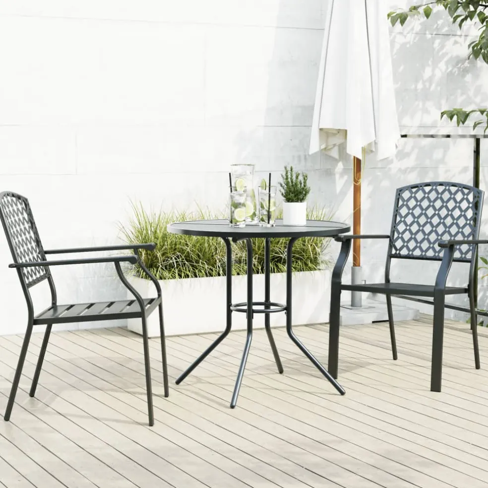 vidaXL 3-delige Tuinset stapelbaar gepoedercoat staal antracietkleur