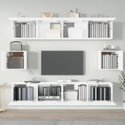 vidaXL 6-delige Tv-meubelset bewerkt hout wit