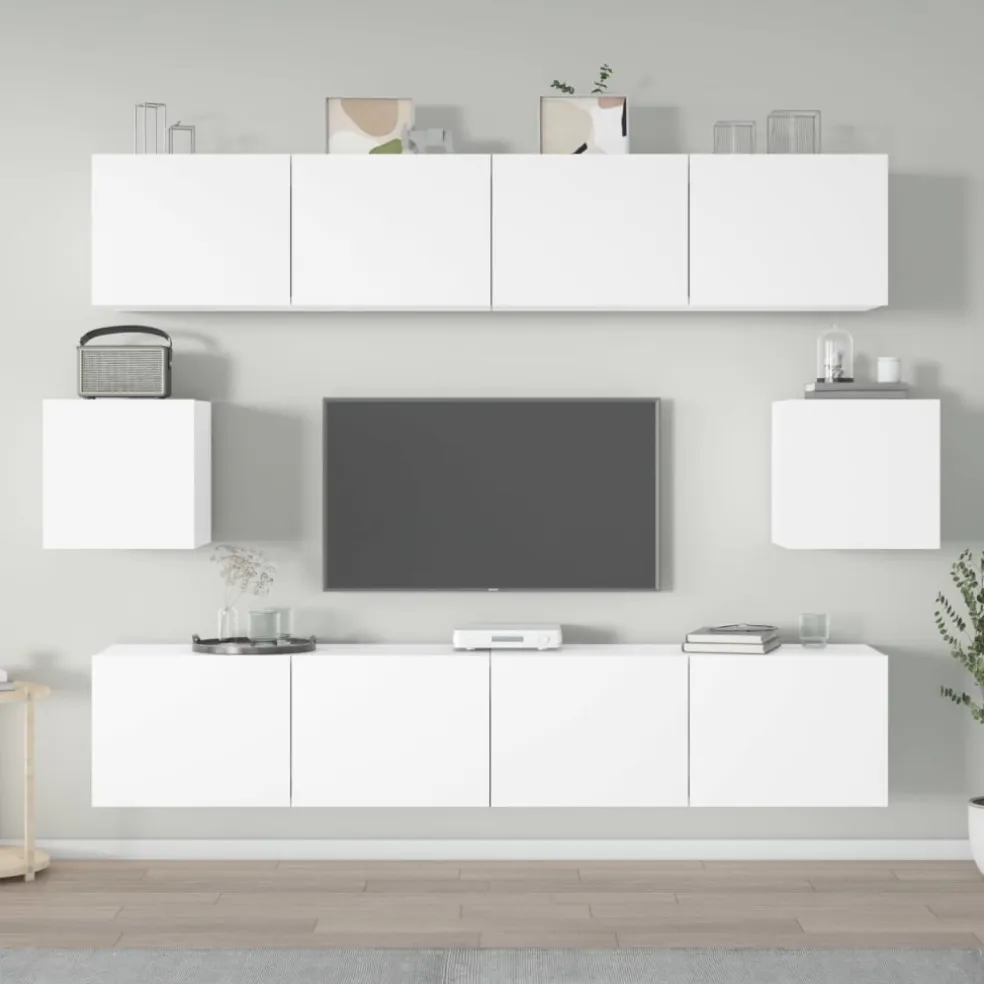 vidaXL 6-delige Tv-meubelset bewerkt hout wit