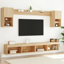 vidaXL 6-delige Tv-wandmeubelset met LED bewerkt hout sonoma eiken