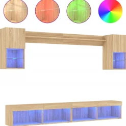 vidaXL 6-delige Tv-wandmeubelset met LED bewerkt hout sonoma eiken