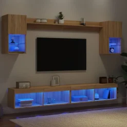 vidaXL 6-delige Tv-wandmeubelset met LED bewerkt hout sonoma eiken