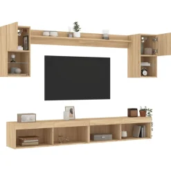 vidaXL 6-delige Tv-wandmeubelset met LED bewerkt hout sonoma eiken