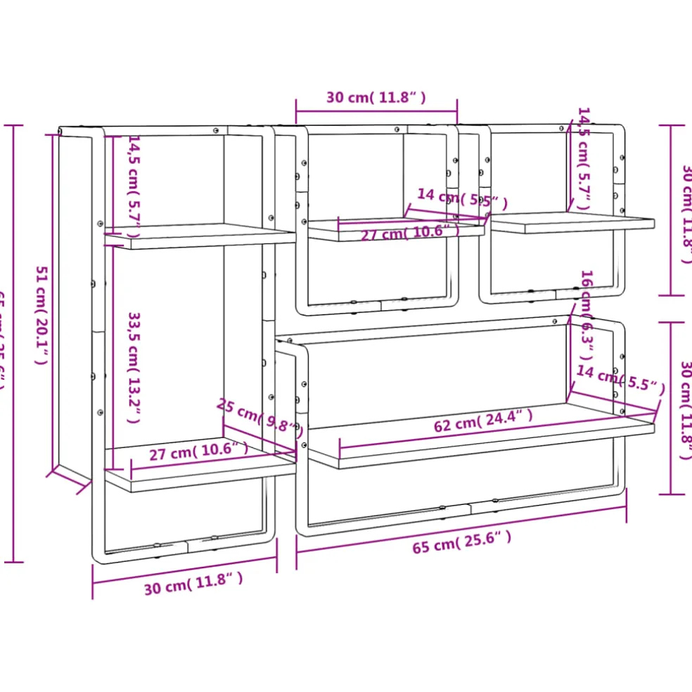 vidaXL 4-delige Wandschappenset met stangen bewerkt hout gerookt eiken