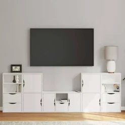 vidaXL 5-delig Tv-meubel met opbergruimte ODDA massief grenenhout wit