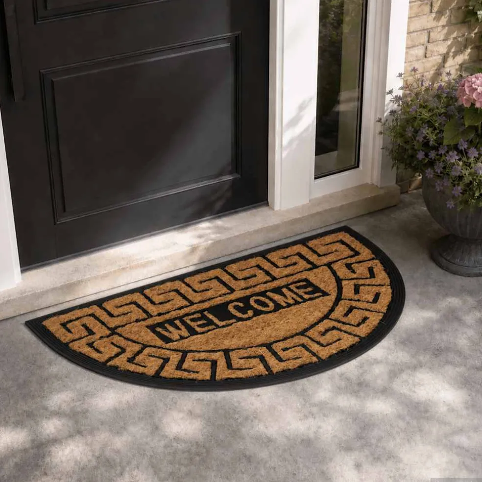 vidaXL Deurmat halfrond 45x75 cm rubber en kokosvezel