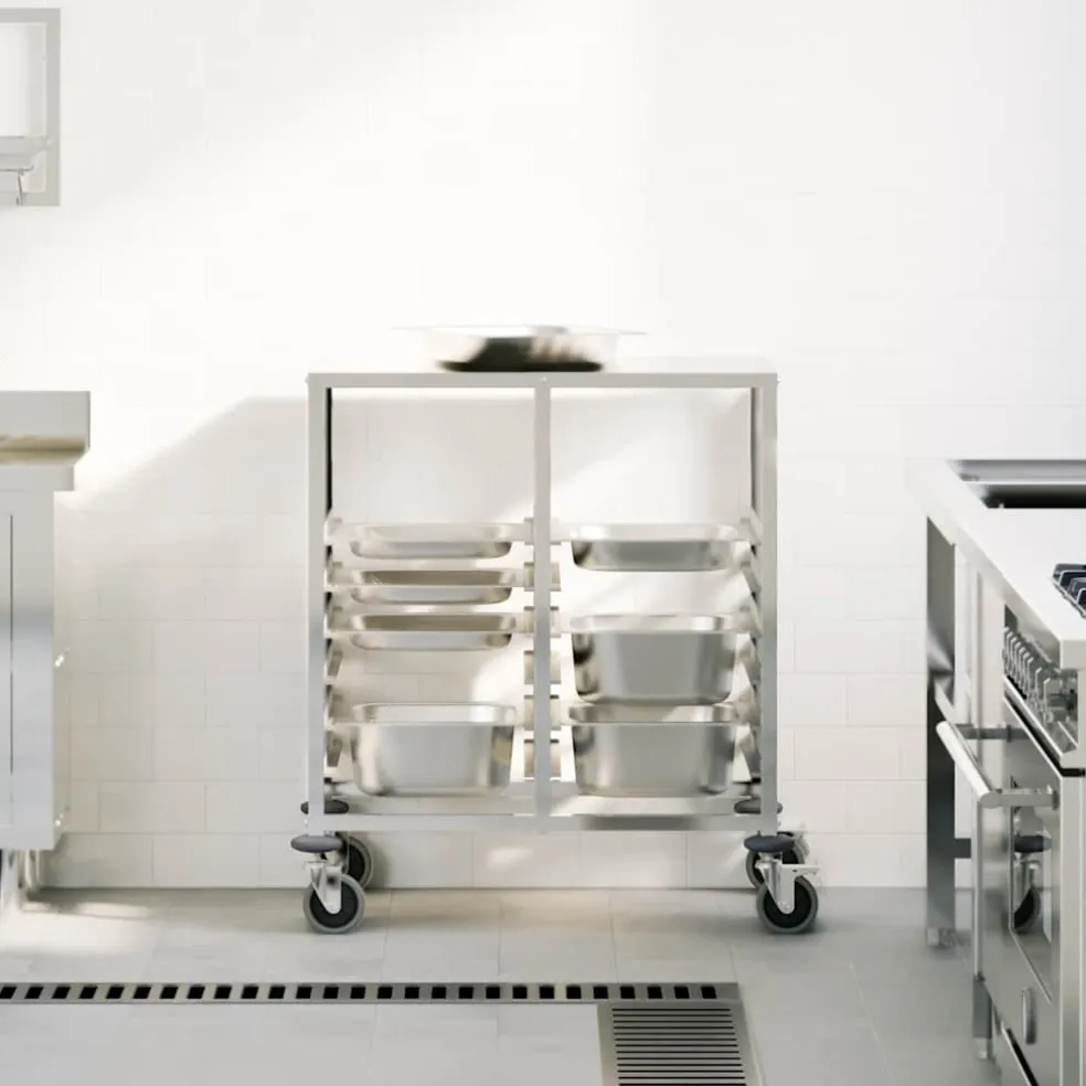 vidaXL Dienbladenwagen met 12 GN-bakken 75x55x87 cm roestvrij staal