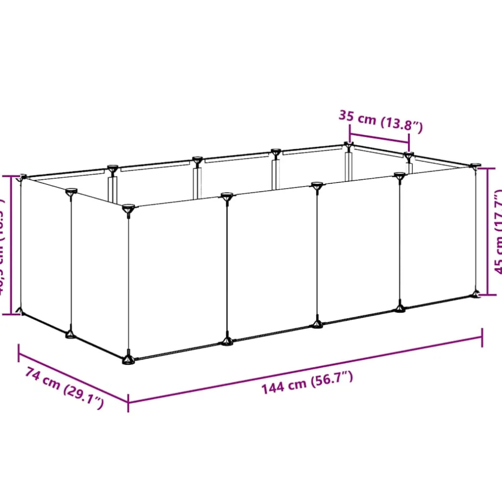 vidaXL Dierenhok klein 144x74x46,5 cm polypropeen en staal transparant