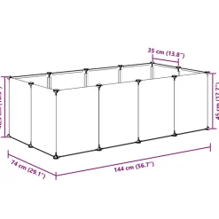 vidaXL Dierenhok klein 144x74x46,5 cm polypropeen en staal zwart